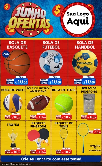 Modelo de Encarte para Encarte Grande com o tema Junho de Ofertas para Artigos Esportivos