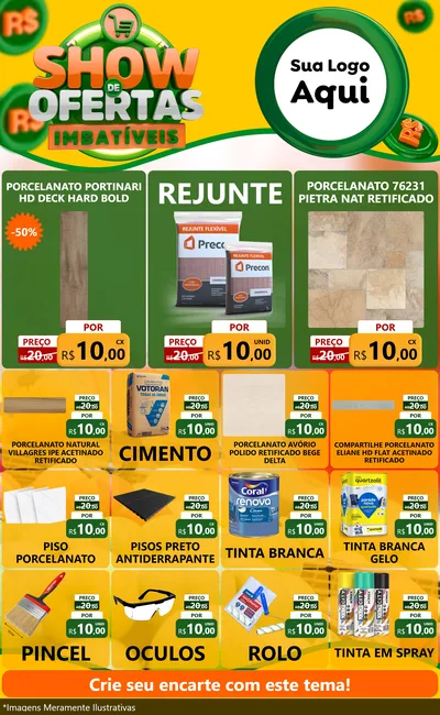 Modelo de Encarte para Encarte Grande com o tema Show de Ofertas Imbatíveis para Pisos e revestimentos