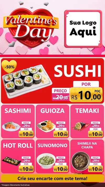 Modelo de Rede Social para Stories com o tema Valentine's Day para Comida japonesa