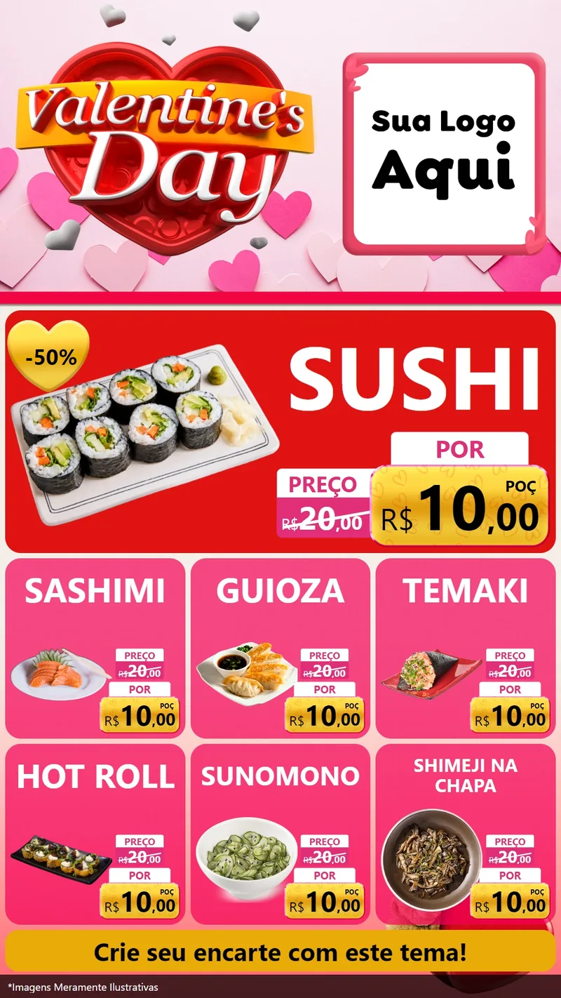 Modelo de Rede Social para Stories com o tema Valentine's Day para Comida japonesa