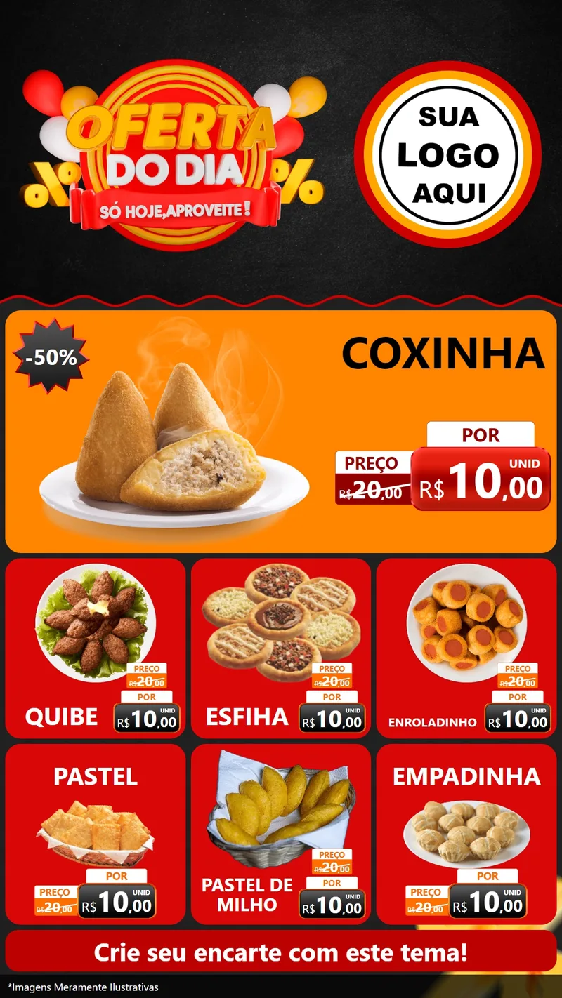 Modelo de Rede Social para Stories com o tema Oferta do Dia - Só hoje, Aproveite! para Salgadaria