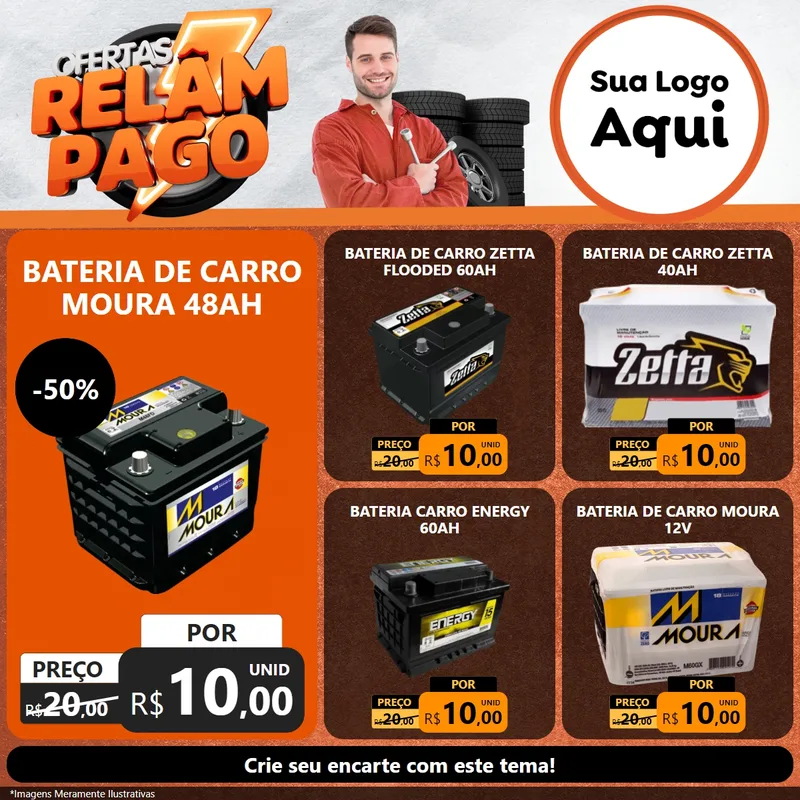 Modelo de Rede Social para Feed Facebook com o tema Ofertas Relâmpago - Moto / Auto para Baterias Elétricas
