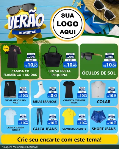 Modelo de Rede Social para Feed Instagram com o tema Verão de Ofertas para Roupas e acessórios