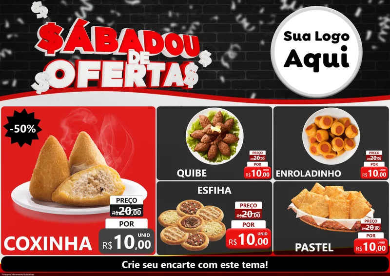 Modelo de Encarte para Encarte A4 Horizontal com o tema Sabadou de Ofertas para Salgadaria