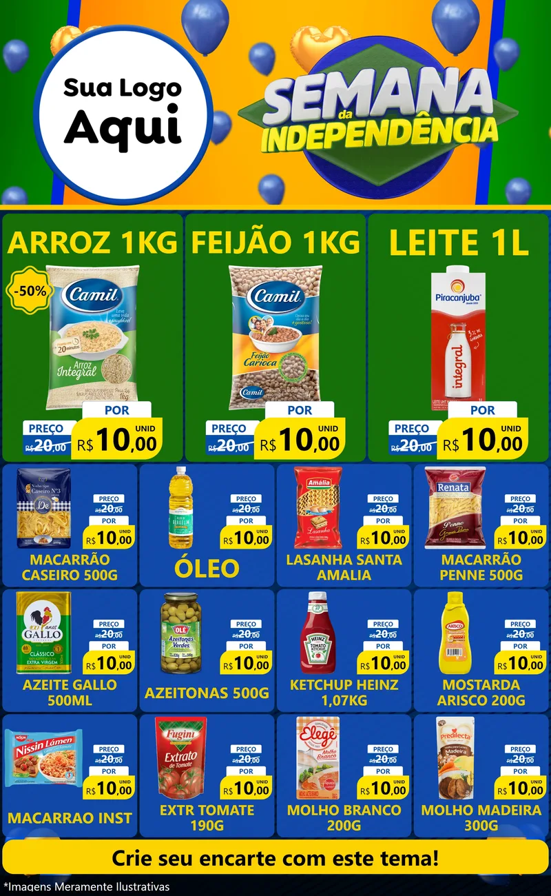 Modelo de Encarte para Encarte Grande com o tema Semana da Independência para Supermercado