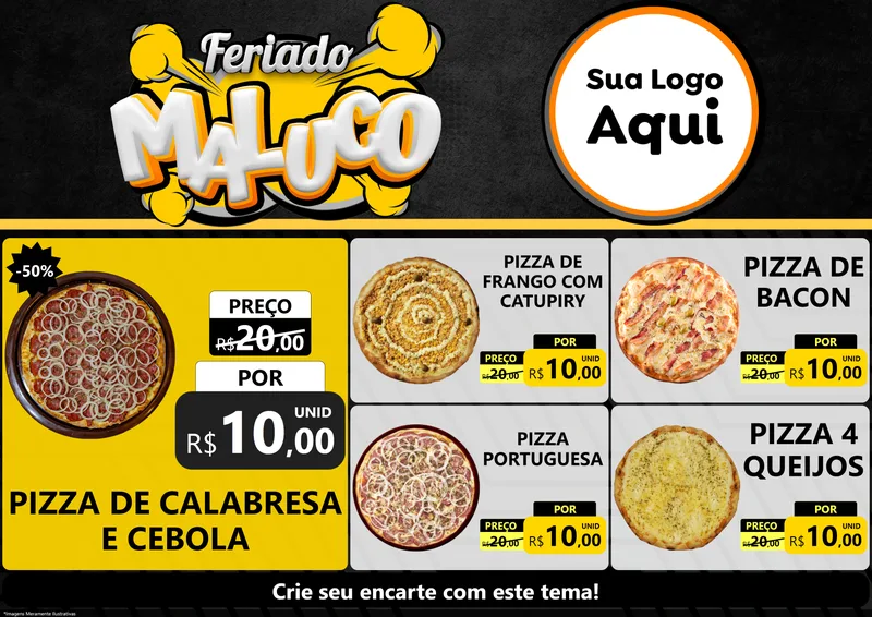 Modelo de Encarte para Encarte A4 Horizontal com o tema Feriado Maluco para Pizzaria
