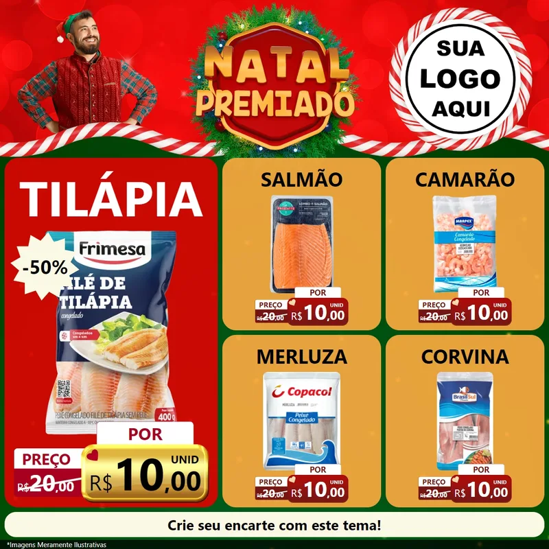 Modelo de Rede Social para Feed Facebook com o tema Natal Premiado para Peixaria