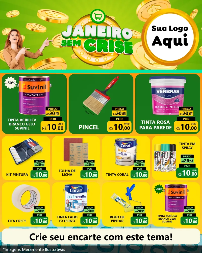 Modelo de Rede Social para Feed Instagram com o tema Janeiro Sem Crise para Tintas e Ferramentas