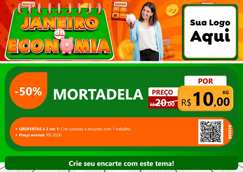 Modelo de Cartaz para Cartaz A4 Horizontal com o tema Janeiro da Economia para Frios e Laticínios
