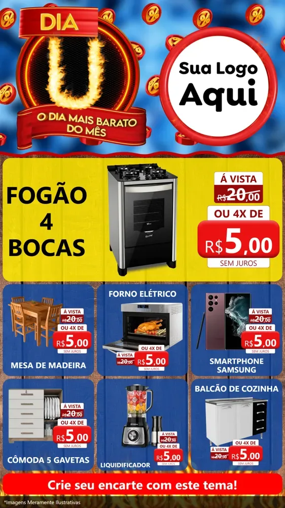 Modelo de Rede Social para Stories com o tema Dia U - O Dia Mais Barato Do Mês para Móveis e Eletro