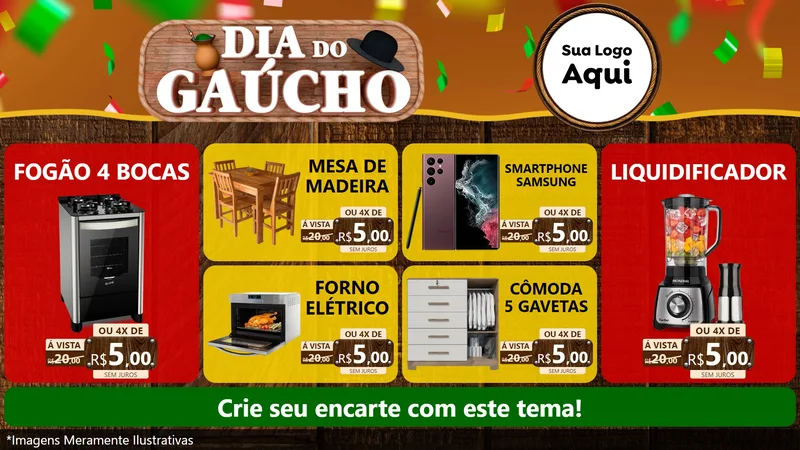 Modelo de TV para TV Horizontal com o tema Dia do Gaúcho para Móveis e Eletro