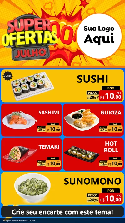 Modelo de TV para TV Vertical com o tema Super Ofertas Julho para Comida japonesa
