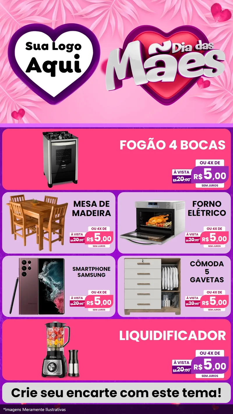 Modelo de TV para TV Vertical com o tema Dia das Mães para Móveis e Eletro