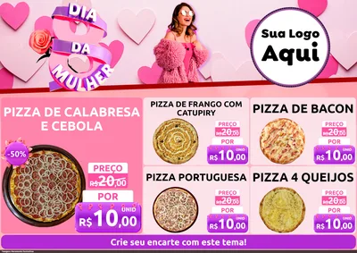 Modelo de Encarte para Encarte A4 Horizontal com o tema Dia da Mulher para Pizzaria