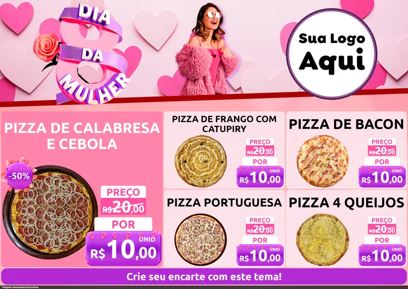 Modelo de Encarte para Encarte A4 Horizontal com o tema Dia da Mulher para Pizzaria
