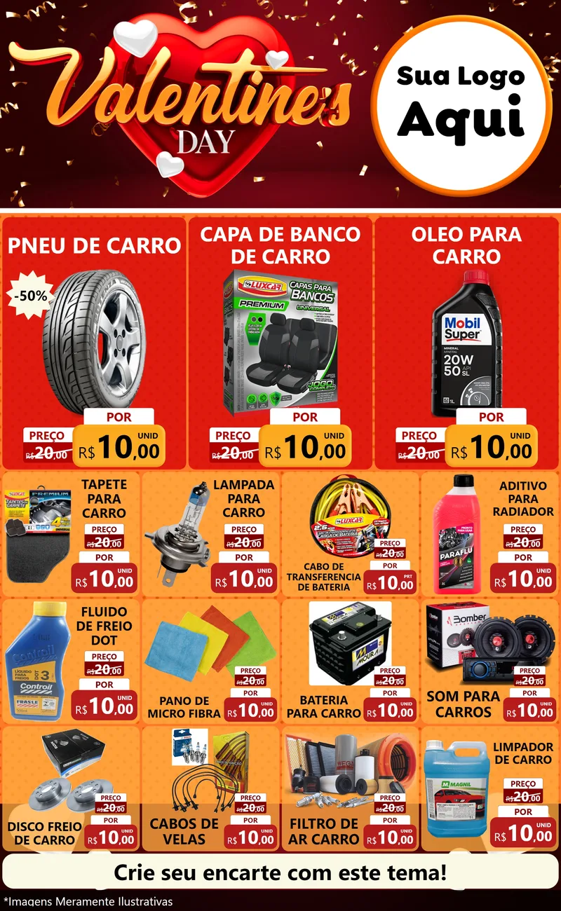 Modelo de Encarte para Encarte Grande com o tema Valentine's Day para Auto peças