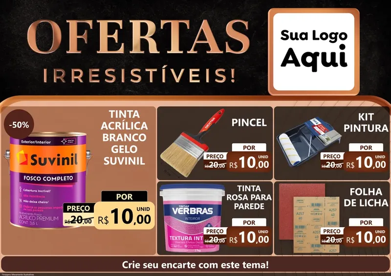 Modelo de Encarte para Encarte A4 Horizontal com o tema Ofertas Irresistíveis! para Tintas e Ferramentas