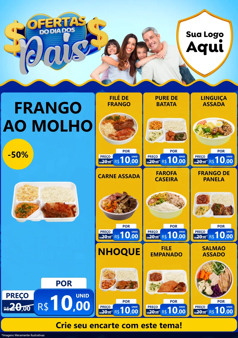 Modelo de Encarte para Encarte A4 Vertical com o tema Ofertas do Dia dos Pais para Restaurante