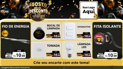 Modelo de TV para TV Horizontal com o tema Agosto Mês do Desconto Louco para Materiais Elétricos