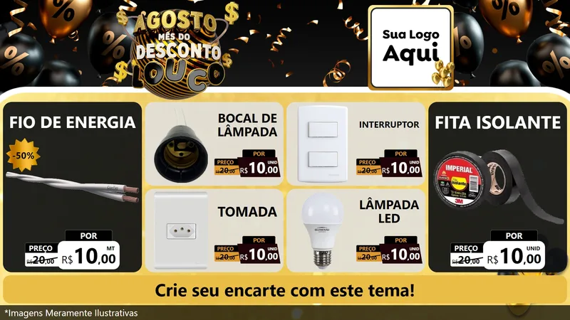 Modelo de TV para TV Horizontal com o tema Agosto Mês do Desconto Louco para Materiais Elétricos