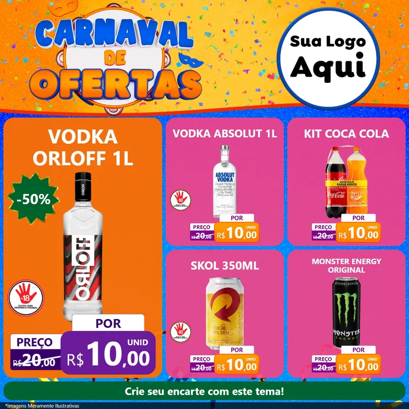 Modelo de Rede Social para Feed Facebook com o tema Carnaval de Ofertas para Distribuidora de bebidas