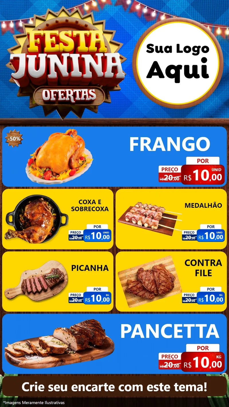 Modelo de TV para TV Vertical com o tema Festa Junina Ofertas para Assados