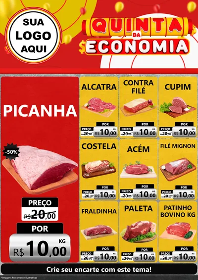 Modelo de Encarte para Encarte A4 Vertical com o tema Quinta da Economia para Açougue