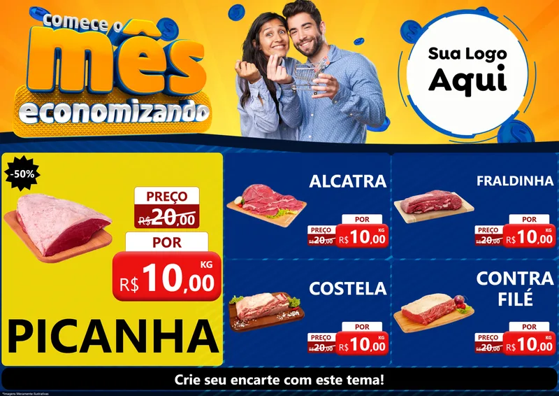 Modelo de Encarte para Encarte A4 Horizontal com o tema Comece O Mês Economizando para Açougue
