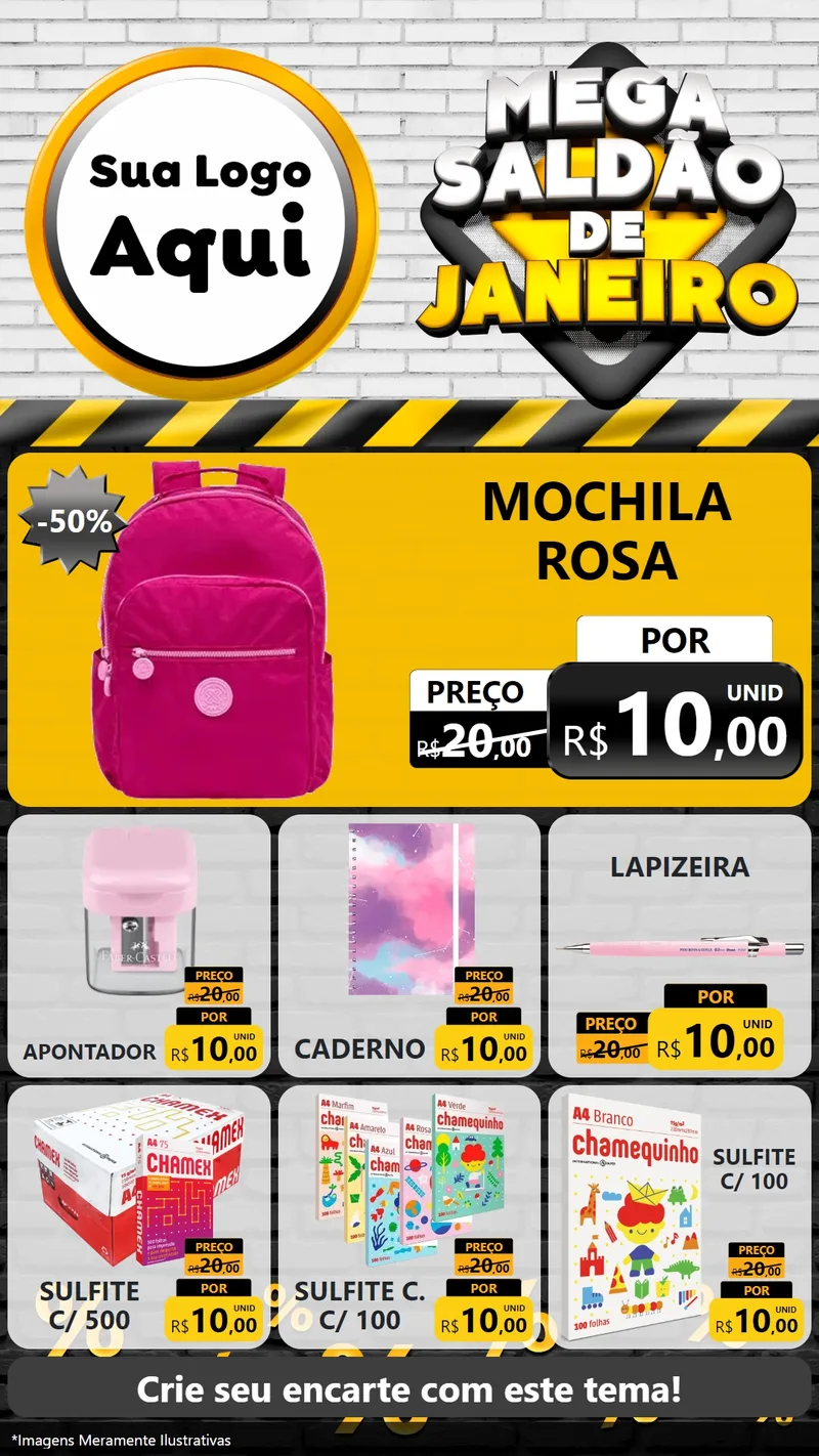 Modelo de Rede Social para Stories com o tema Mega Saldão de Janeiro para Papelaria