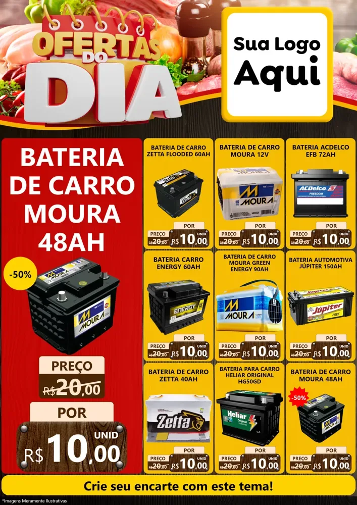 Modelo de Encarte para Encarte A4 Vertical com o tema Ofertas do Dia para Baterias Elétricas