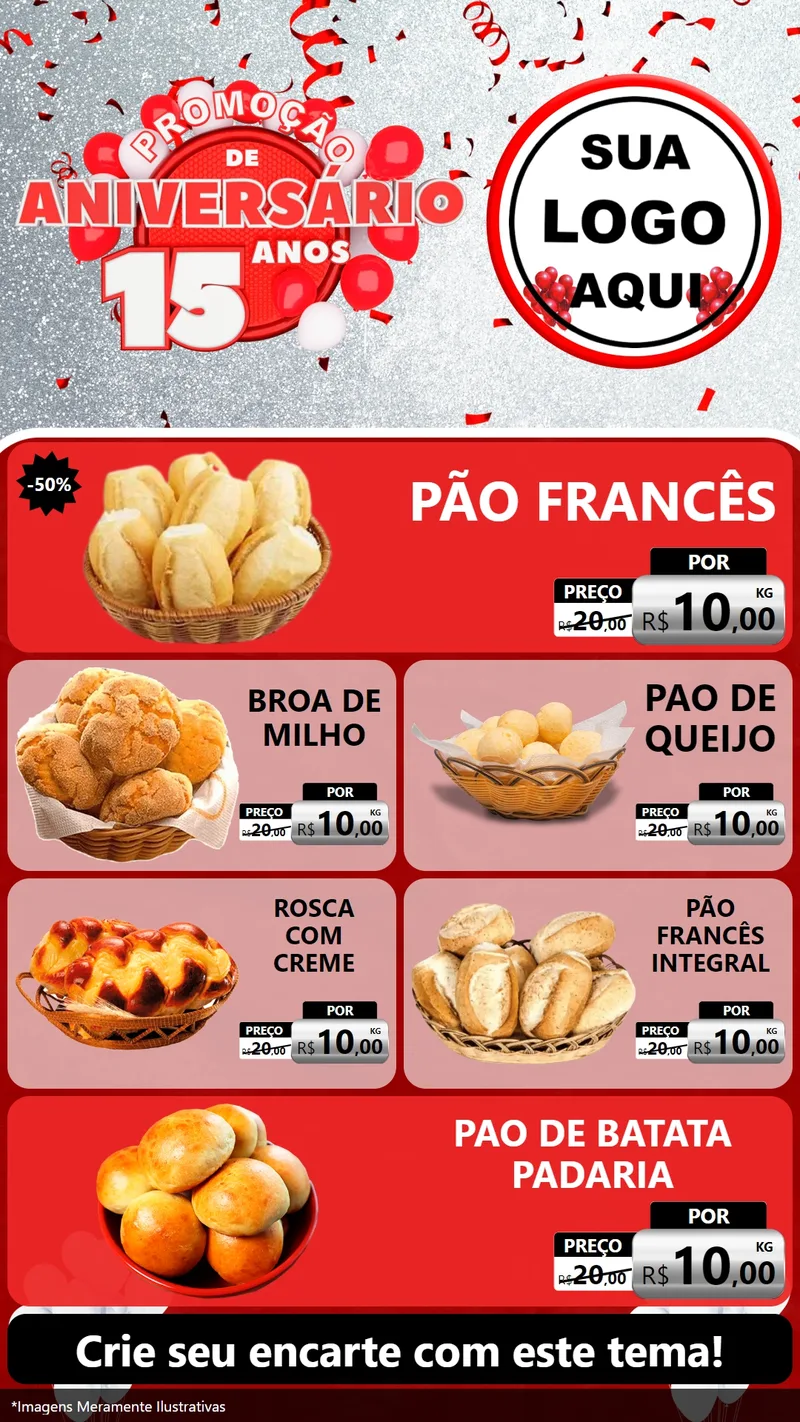 Modelo de TV para TV Vertical com o tema Promoção de Aniversário - 15 Anos para Padaria