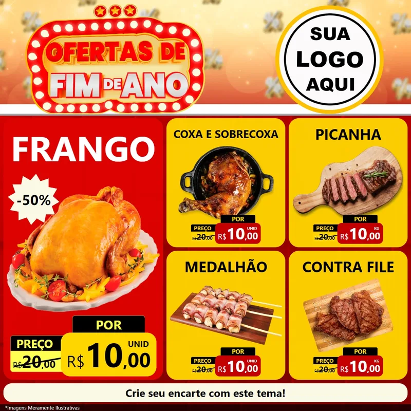 Modelo de Rede Social para Feed Facebook com o tema Ofertas de Fim de Ano para Assados