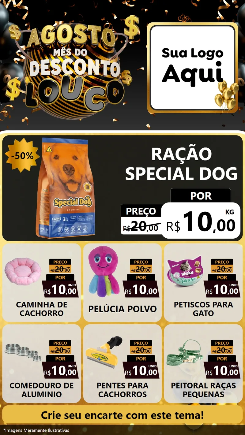 Modelo de Rede Social para Stories com o tema Agosto Mês do Desconto Louco para Pet Shop