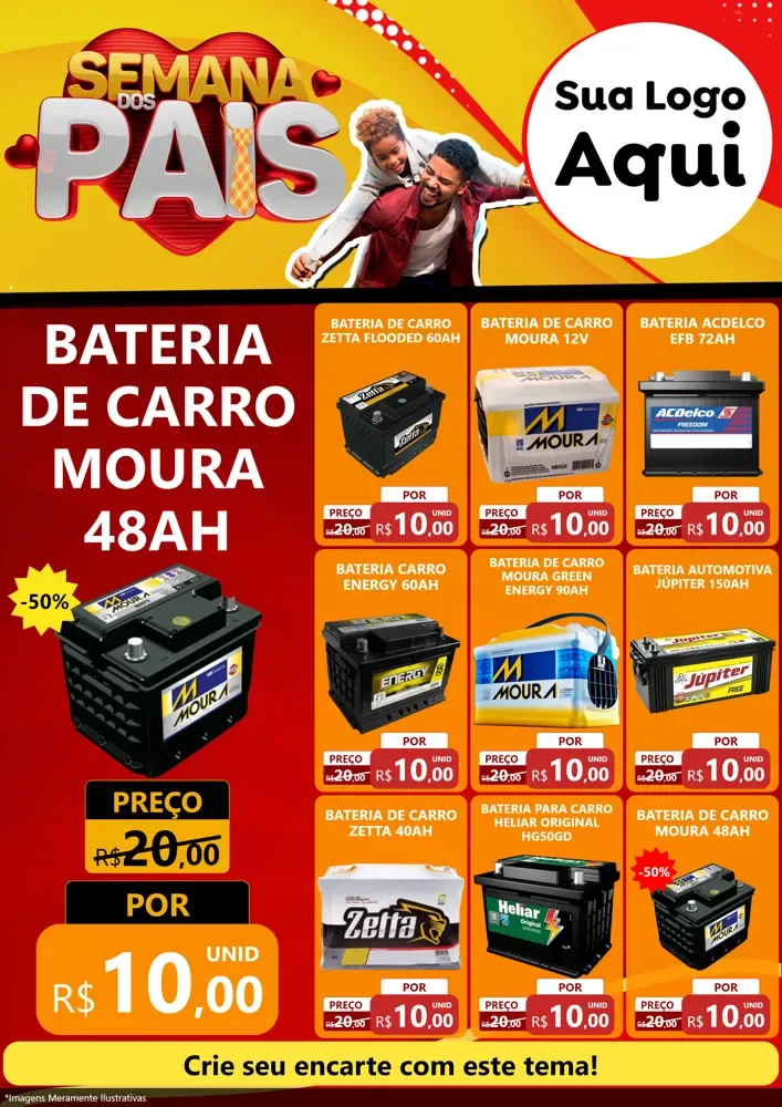 Modelo de Encarte para Encarte A4 Vertical com o tema Semana Dos Pais para Baterias Elétricas