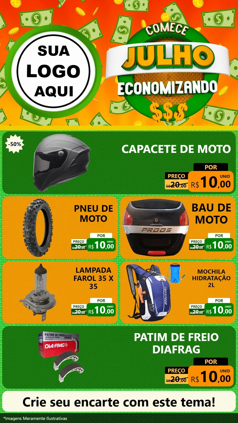 Modelo de TV para TV Vertical com o tema Comece Julho Economizando para Moto peças