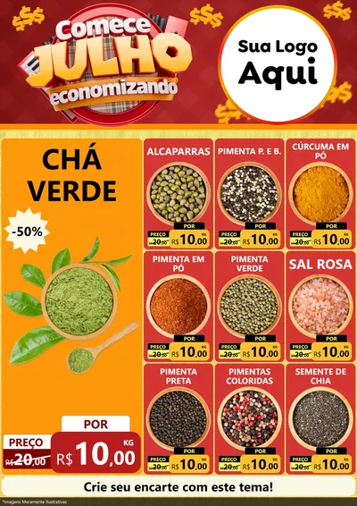 Modelo de Encarte para Encarte A4 Vertical com o tema Comece Julho Economizando para Produtos Naturais