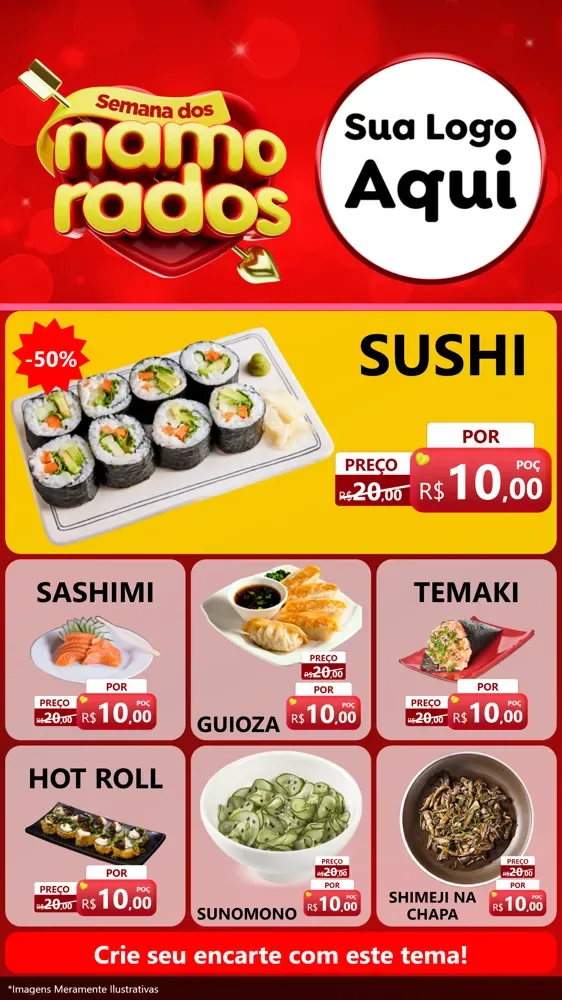 Modelo de Rede Social para Stories com o tema Semana dos namorados para Comida japonesa