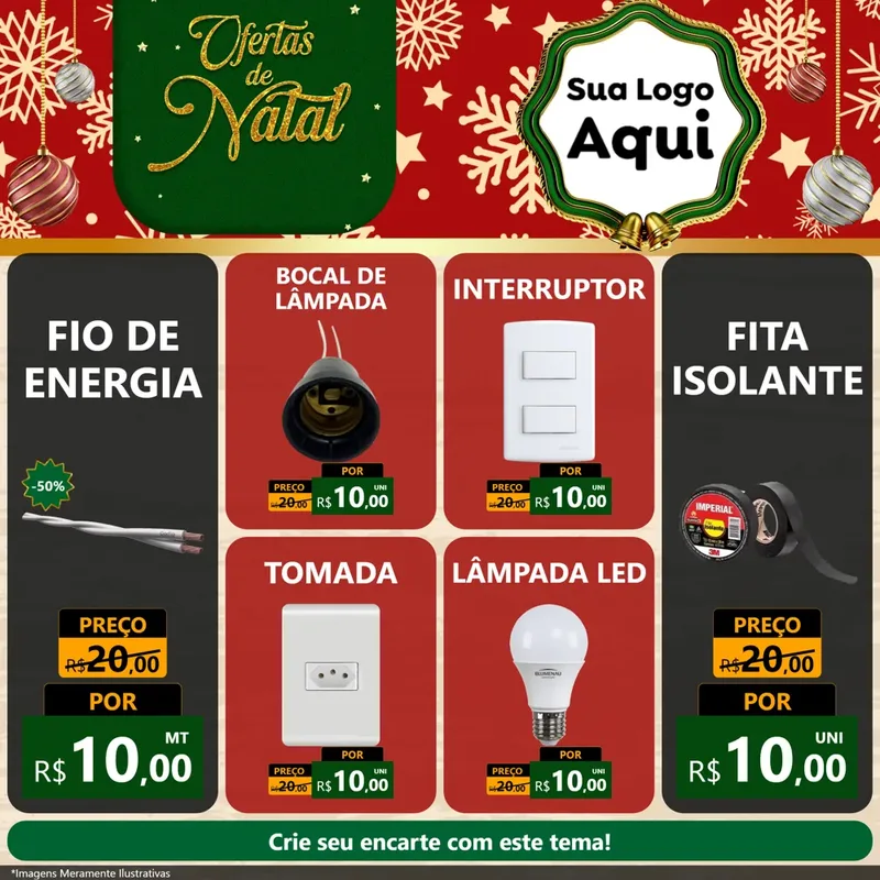 Modelo de Rede Social para Feed Facebook com o tema Natal de Ofertas para Materiais Elétricos