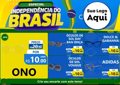 Modelo de Encarte para Encarte A4 Horizontal com o tema Especial Independência do Brasil para Óticas