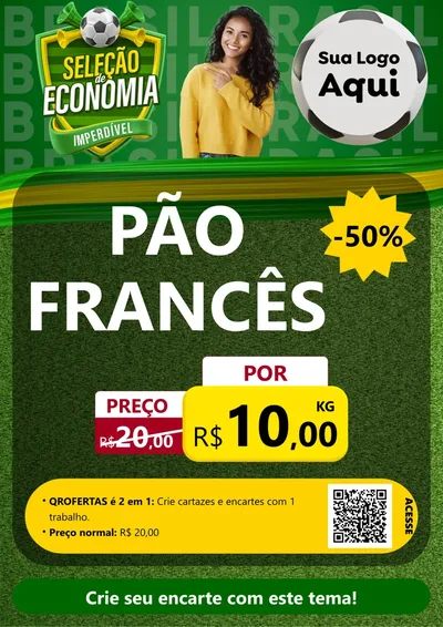 Modelo de Cartaz para Cartaz A4 Vertical com o tema Seleção de Economia - Copa para Padaria