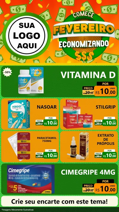 Modelo de TV para TV Vertical com o tema Comece Fevereiro Economizando para Farmácia