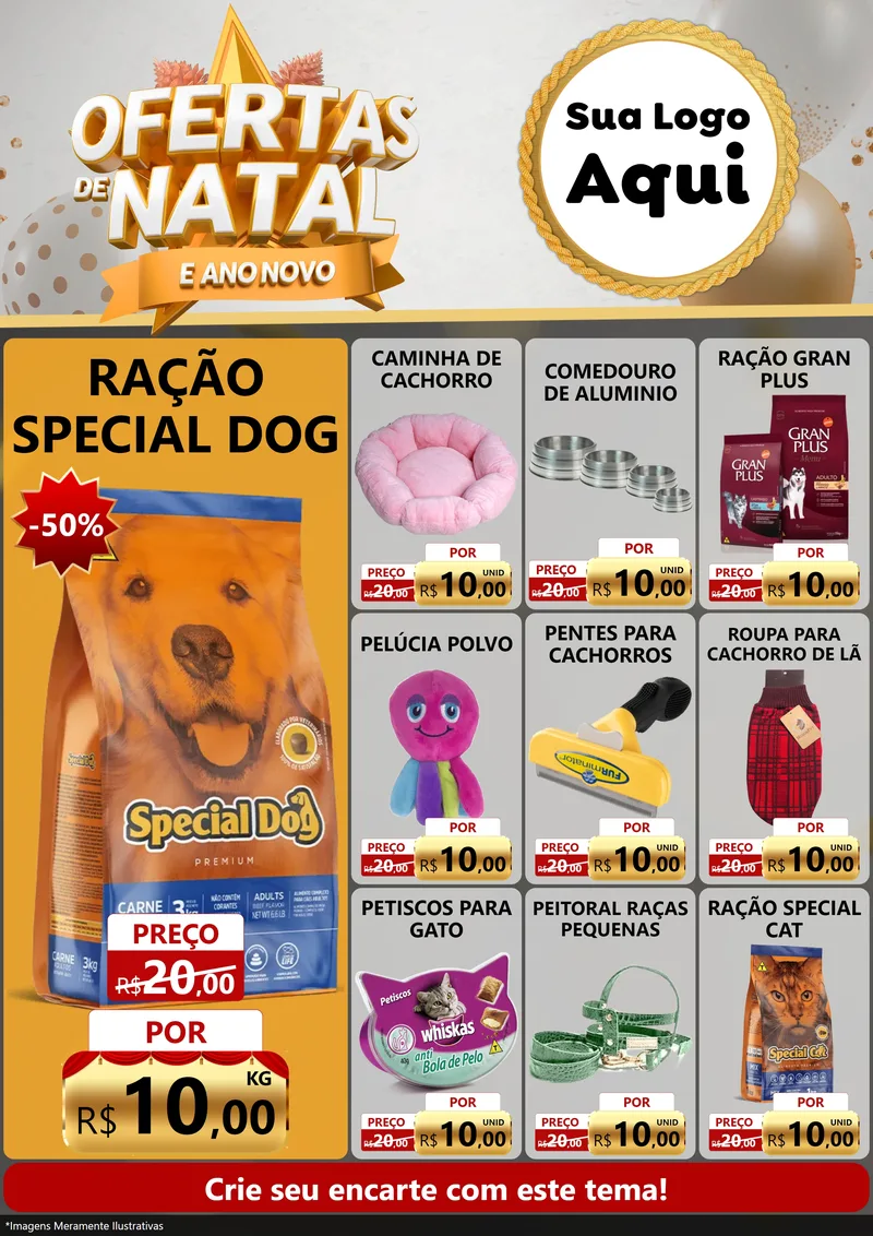 Modelo de Encarte para Encarte A4 Vertical com o tema Ofertas De Natal E Ano Novo para Pet Shop