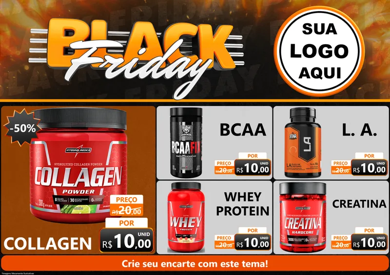 Modelo de Encarte para Encarte A4 Horizontal com o tema Black Friday para Suplementos alimentares