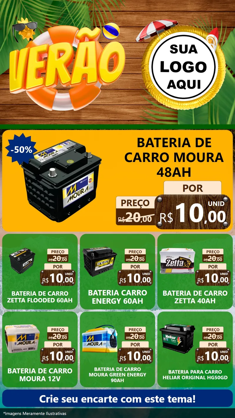 Modelo de Rede Social para Stories com o tema Verão para Baterias Elétricas