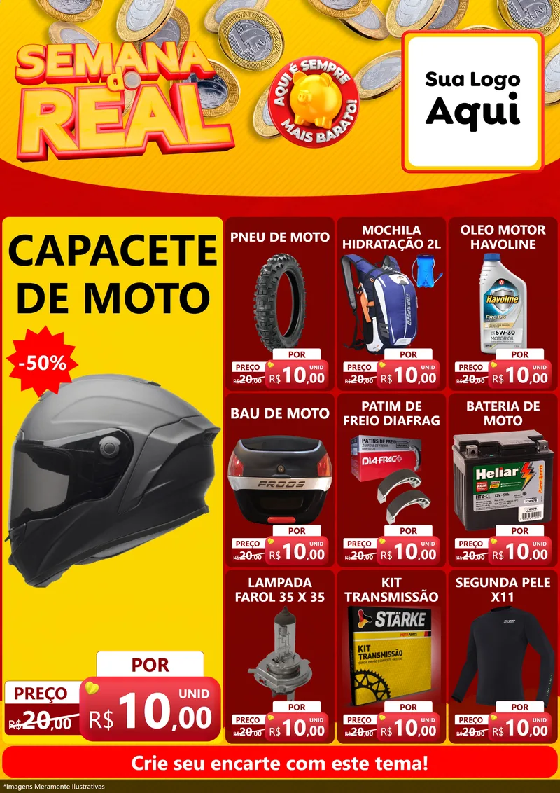 Modelo de Encarte para Encarte A4 Vertical com o tema Semana do Real para Moto peças