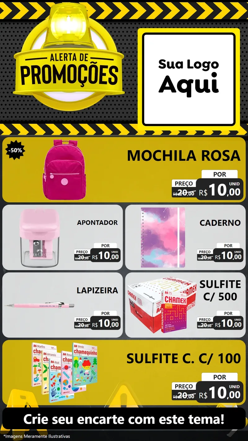 Modelo de TV para TV Vertical com o tema Alerta de Promoções para Papelaria