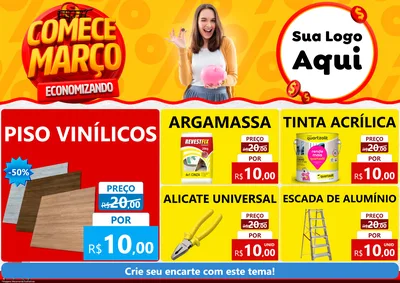 Modelo de Encarte para Encarte A4 Horizontal com o tema Comece Março Economizando para Material para Construção