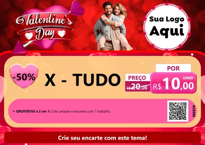 Modelo de Cartaz para Cartaz A4 Horizontal com o tema Valentine's Day para Hamburgueria