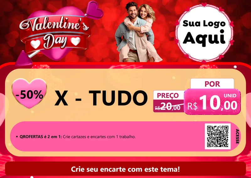 Modelo de Cartaz para Cartaz A4 Horizontal com o tema Valentine's Day para Hamburgueria