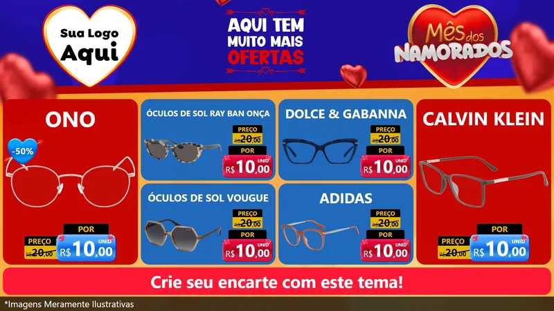 Modelo de TV para TV Horizontal com o tema Mês dos Namorados para Óticas